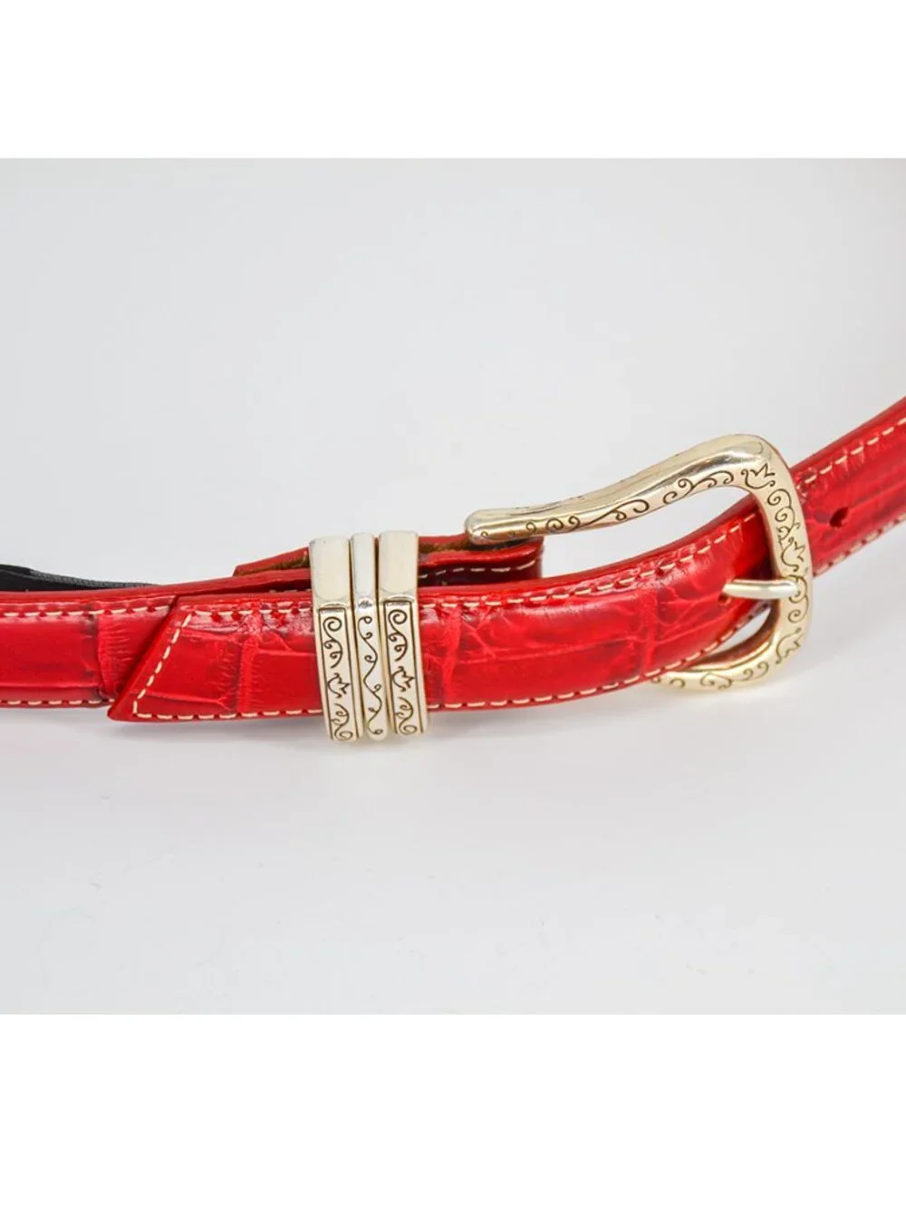 Brighton Faux Croc Embossed Slim Skinny Belt Red Small 28